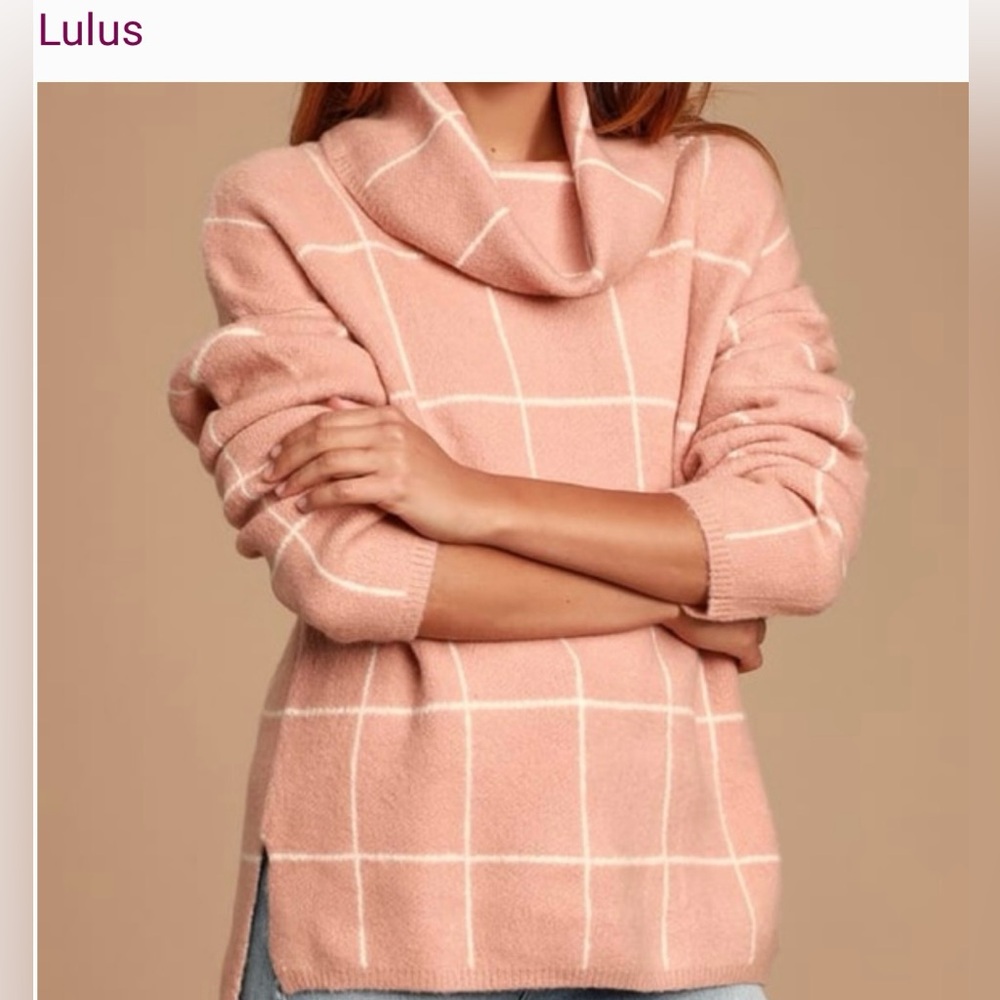 5 for $25!! Lulus Emira Blush Pink and White Cowl Neck Knit Sweater